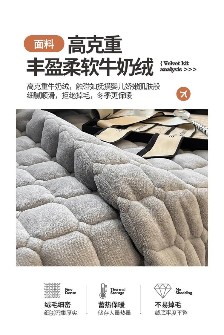 Description Picture 6 of itemThicken Quilted Warm Flannel Velvet Mattress Topper Couple Luxury Double Bed Bedspread Elastic Fitted Sheet Bed Protection Pad