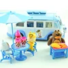 Camping Car Kids Picnic Ice Cream RV Set 1:12 Forest Animal Family Dolls Parasol Table Chair Stickers Suit Pink Children Toys 4
