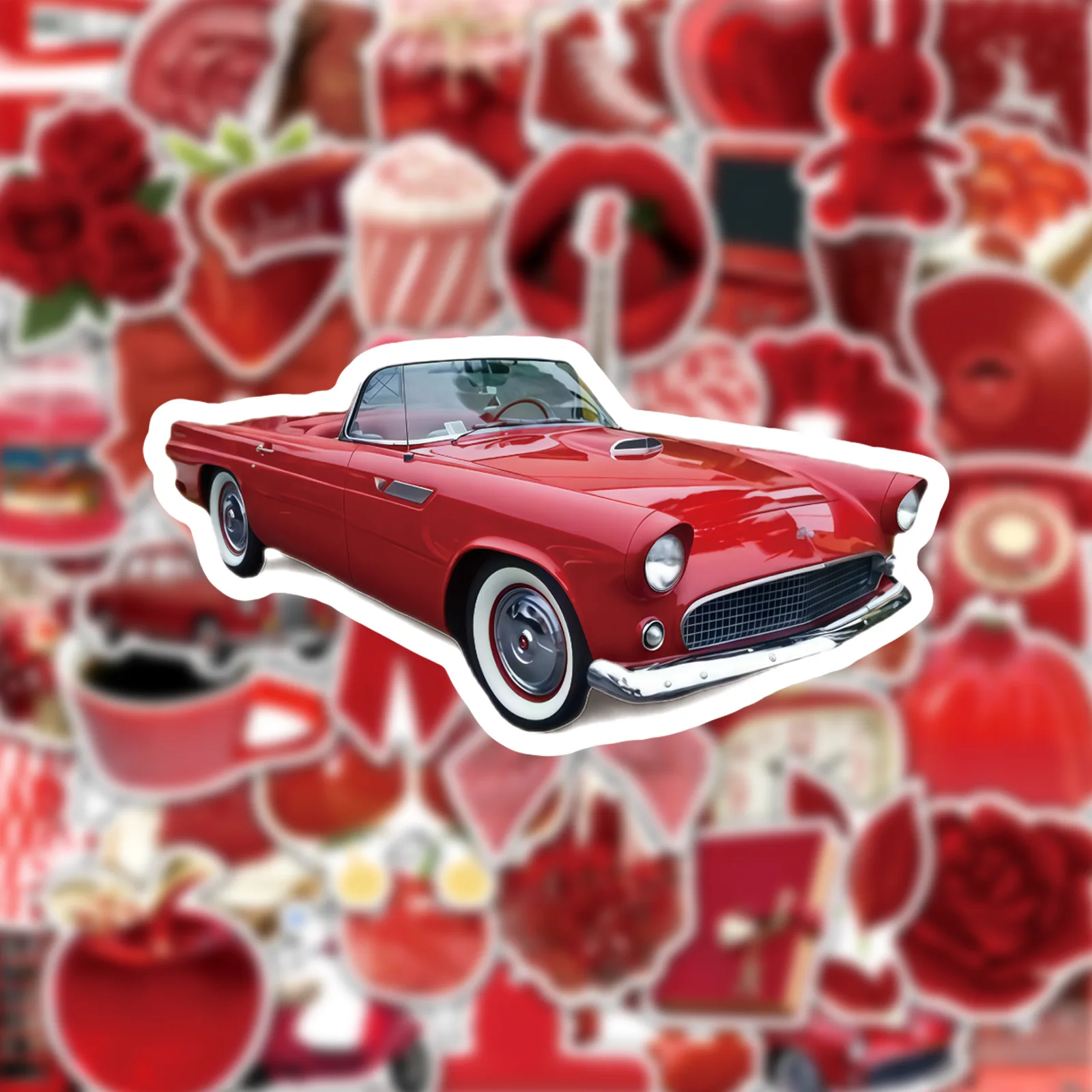 Red Art Themed Aesthetic Stickers - 50-Piece Set for Scrapbooks, Skateboards, Suitcases, Guitars, and DIY Projects