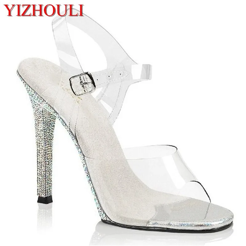 12cm high heels for model runway show, bikini contest shoes, rhinestone soles, banquet stage summer crystal, sandals