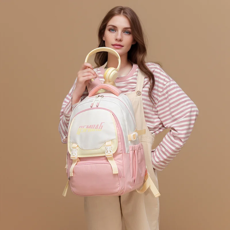 Junior High School Student Schoolbag Female 2024 New Large Capacity 3 to 6 Grade High-Looking Cute Pink Backpack Backpack