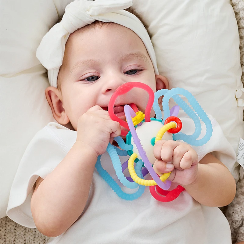 EMXEE Silicone ball for baby ManhattanHand Grasp Ball 3 in 1 Tooth Glue