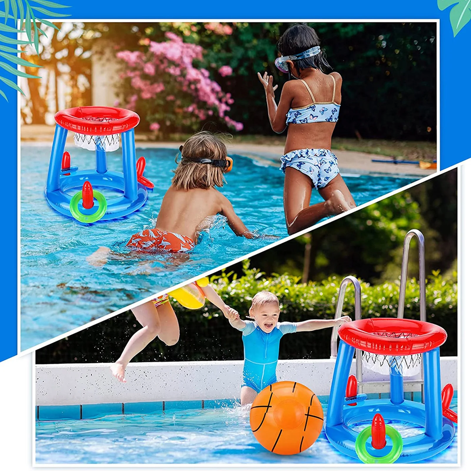 Fun Pool Ring Toss Game For Adults Summer Pool Toy Toss Game Iatable Water Hoop With Water Basketball Hoop 1 Ball And 3
