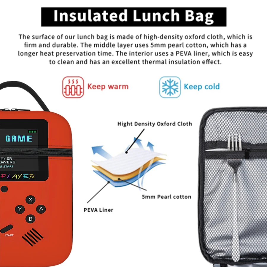 Lunchtasche für Spielekonsolen, für Jungen/Mädchen, Kinder, beste Geschenke, 2D-flache Cartoon-Thermo-Isolierung, Lunchbox-Tasche, Picknick-Tasche – Detail 6