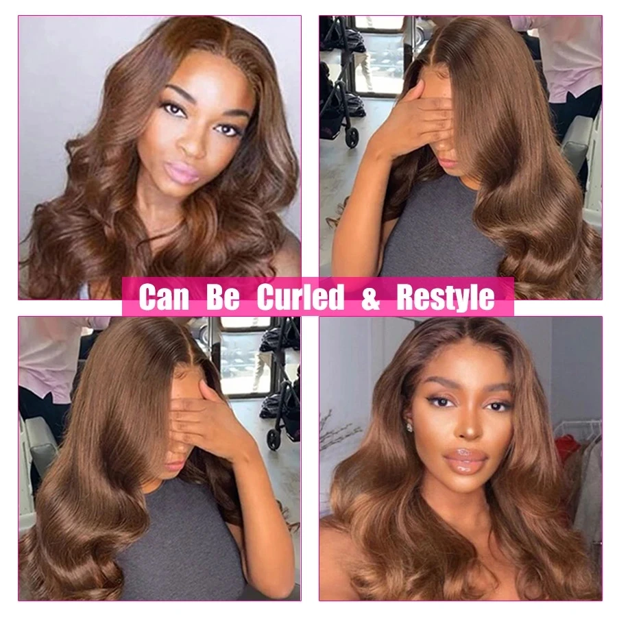 Chocolate Brown Color 4# Brazilan Straight Lace Frontal 13x5 Human Hair Wigs HD Lace Transparent Wig Natural Remy Glueless Sleek