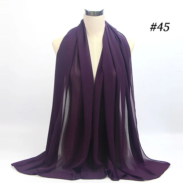 Musulman en mousseline de soie Hijab femmes bulle en mousseline de soie écharpe pour femmes dames voile musulman Islam couleur unie malaisie Musulman Wrap foulards