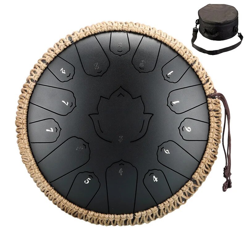 Hluru Steel Tongue Drum Glucophone 13 Inch 15 Notes C Tone Music Drum Ethereal Drum Percussion Musical Instruments Steel Drum
