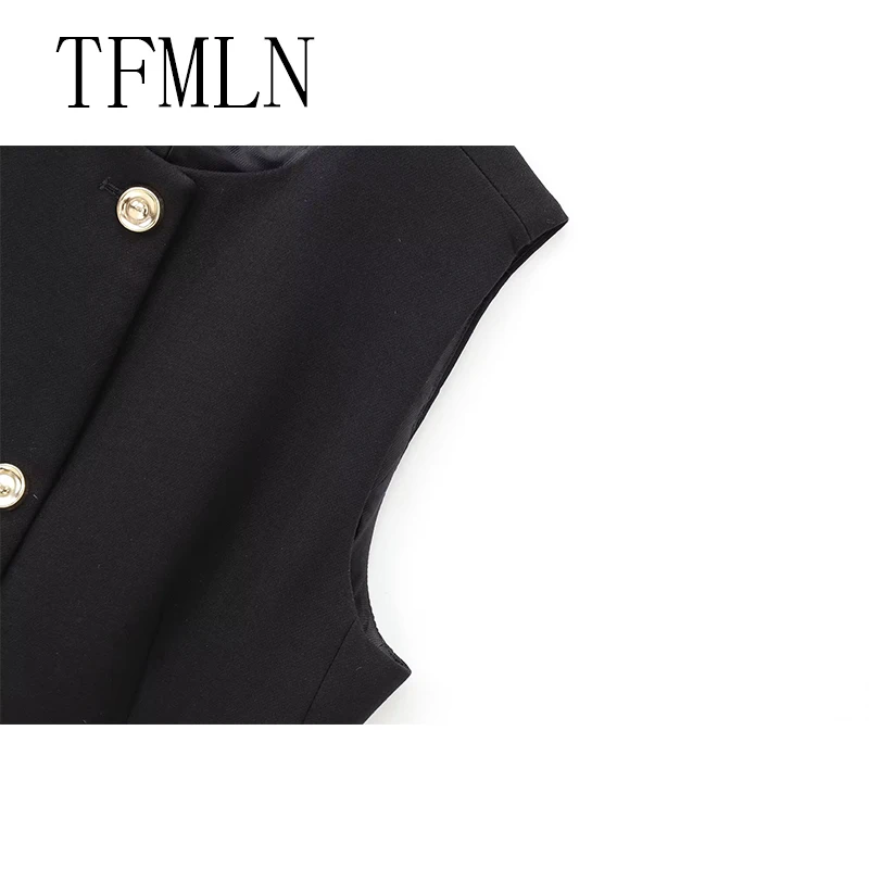 TFMLN Women Fashion Waistcoat Vest With Belt 2025 Vintage Sleeveless Front Button Female Outerwear Chic Vest Tops