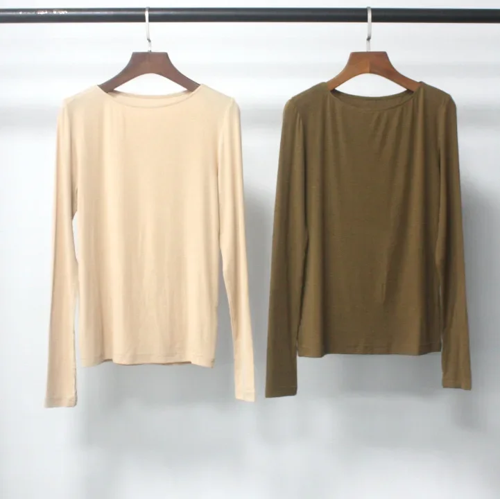 

Women's T-shirt 2024 New Spring Slash Neck Slim Casual Solid Color Long Sleeve Bottoming Tee