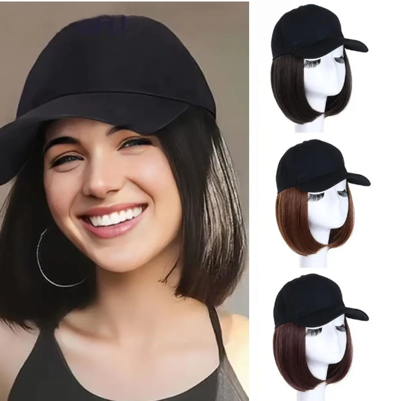 H & STAR – perruque synthétique courte et lisse, en Fiber résistante à la chaleur, chapeau de Baseball élégant pour filles, avec cheveux naturels, casquette à visière