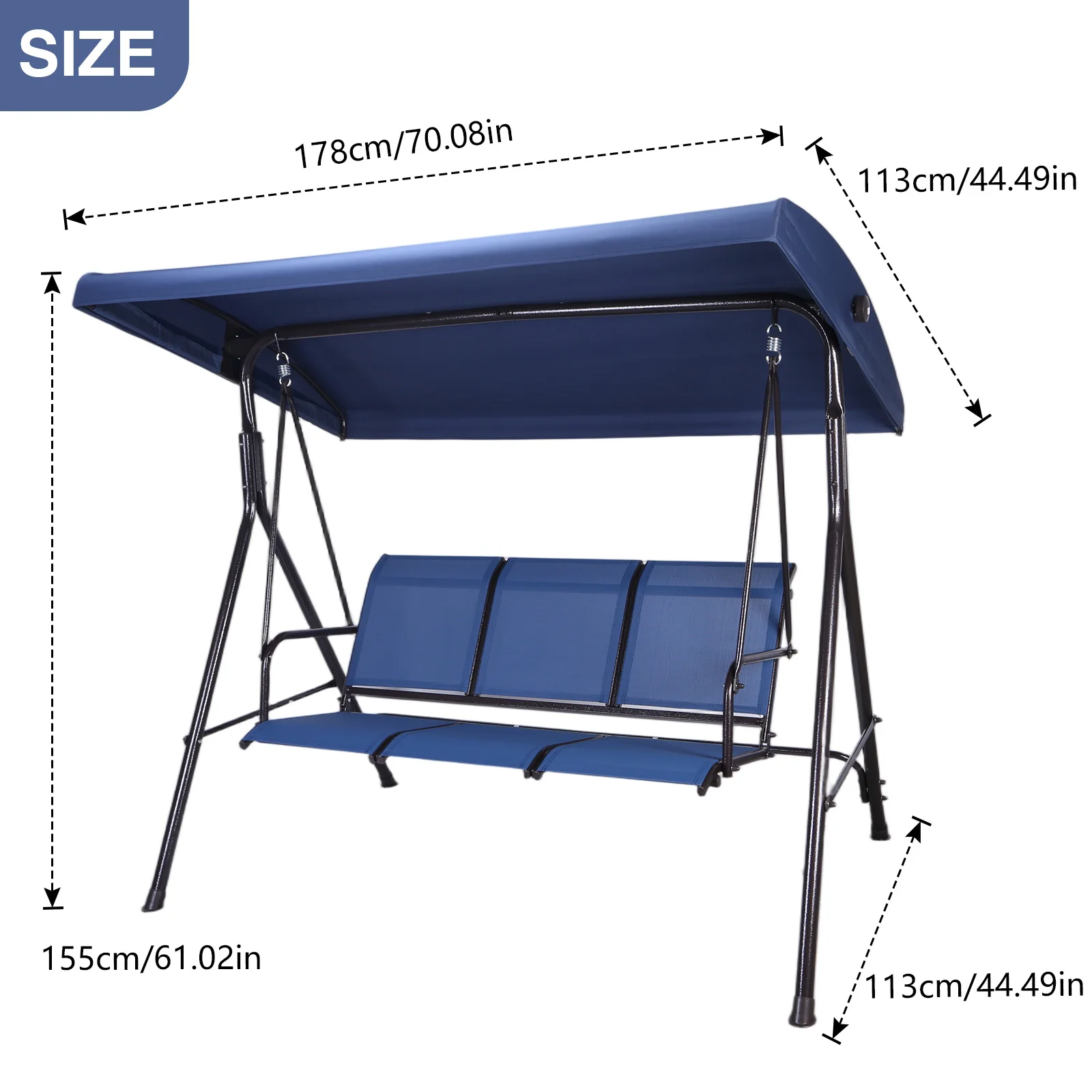 3-Seat Patio Porch Swing Swing Canopy Patio Swing with Canopy Garden Courtyard Swing Bench Playground Swing Chair Top Cover