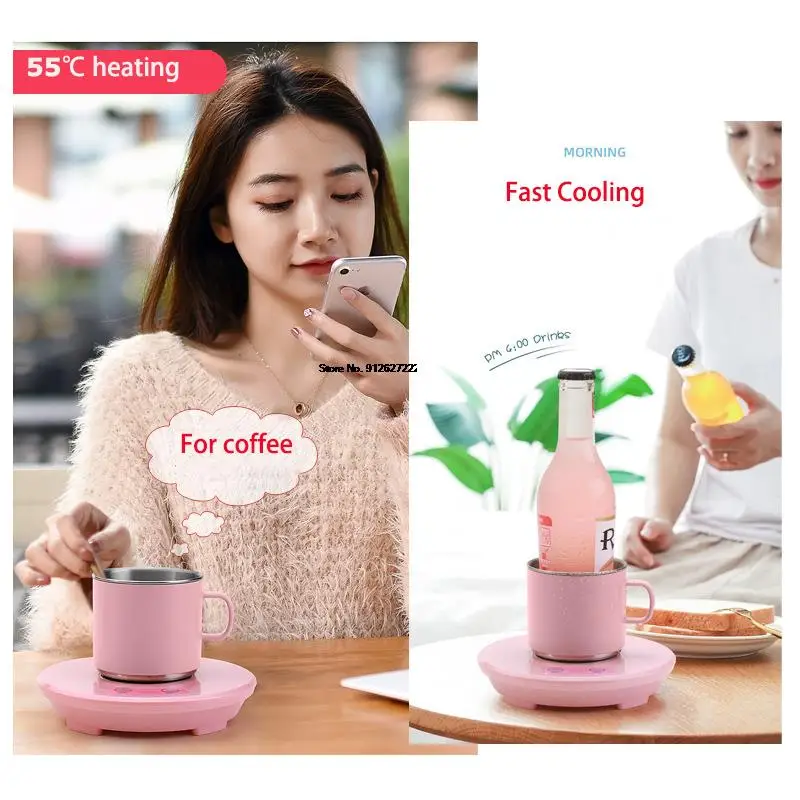 2-In-1 USB Fast Cooling Cup One-Key Smart Cooling & Heating Coaster Electric Coffee Milk Warmer Cooler Beverage Tea Mug Mat