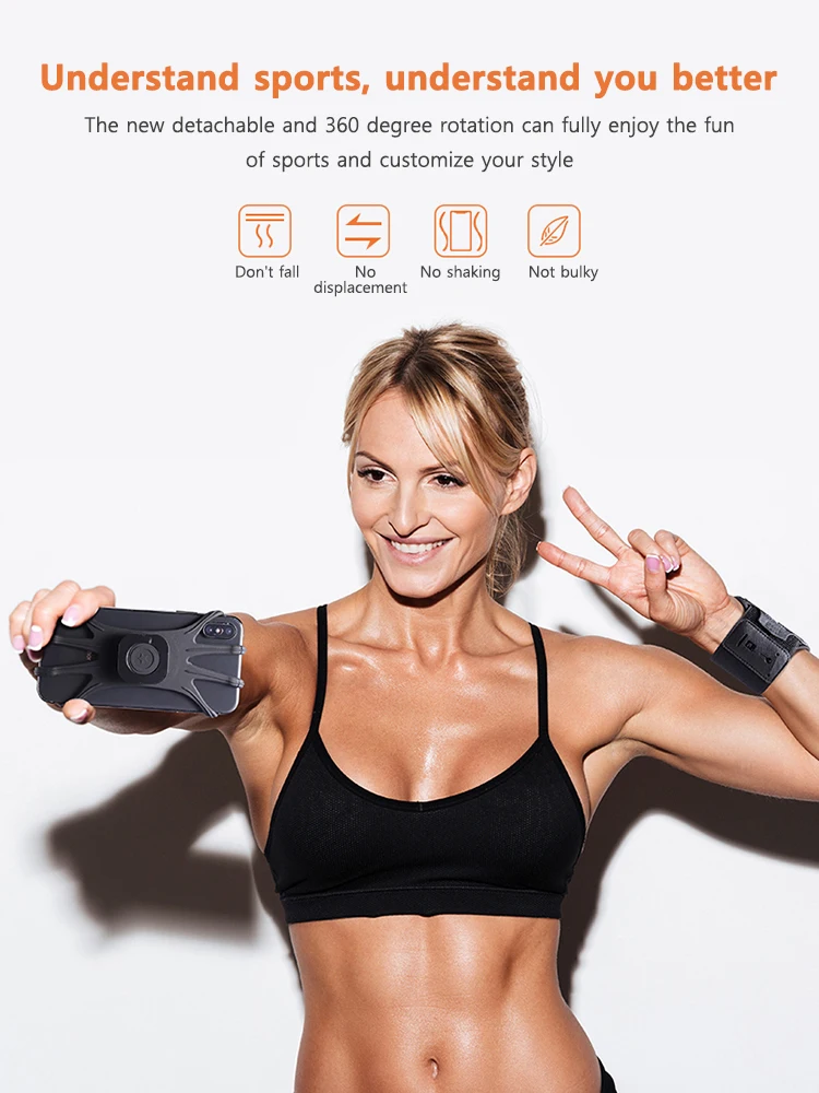 360 Degree Rotation Phone Holder Bracelet Wearable Mobile Phone Holder Adjustable Phone Wrist Bag Removable for Sports Fitness 2