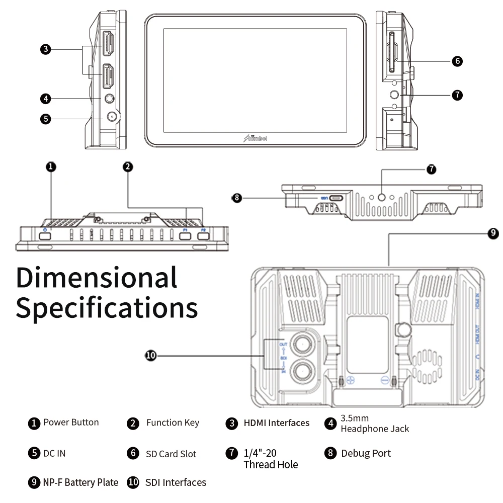 .Shimbol Memory I Pro 5.5" 3D LUT HDMI & 3G-SDI Touchscreen Video Recorder/Monitor 2000 cd/m2 Brightness Real-Time Focusing
