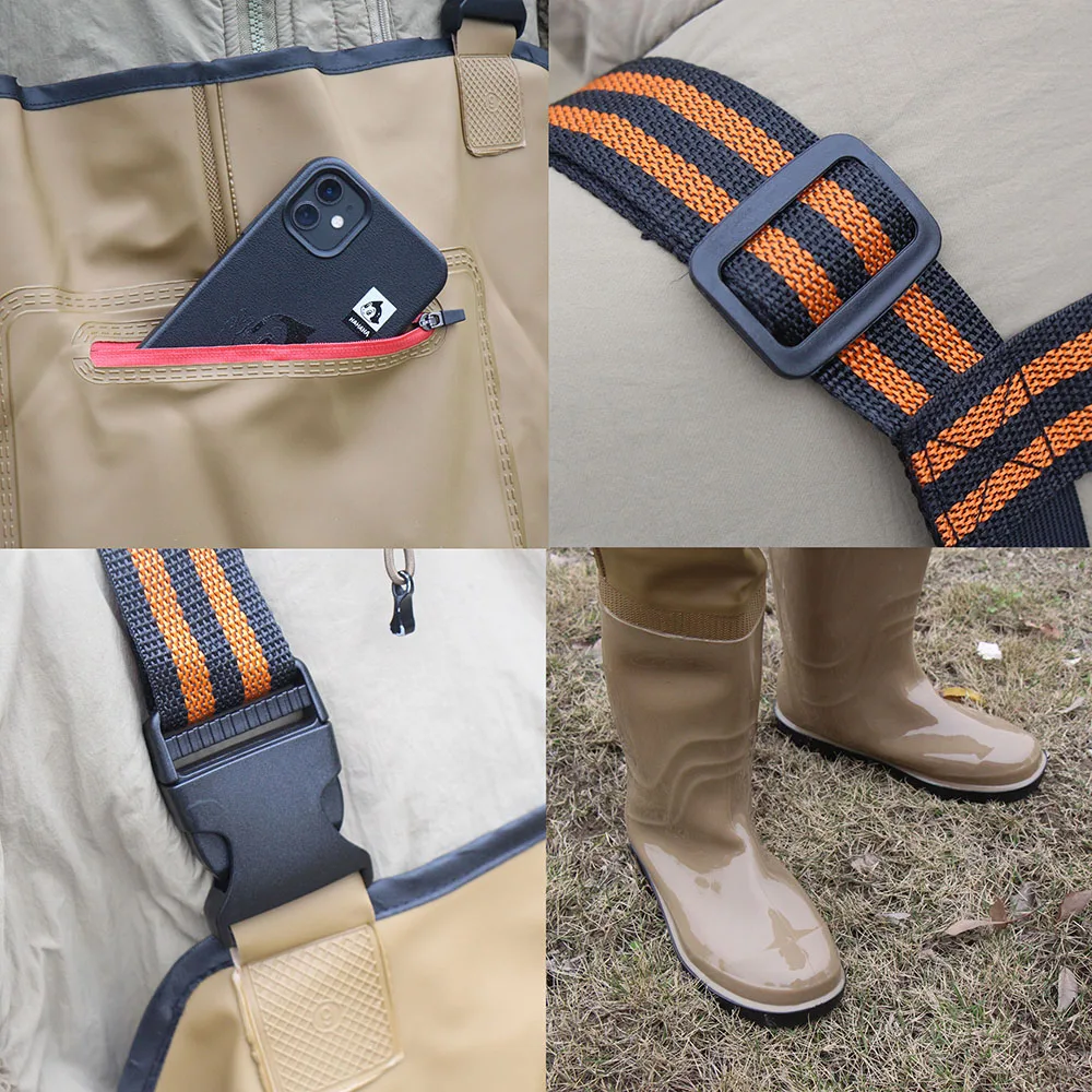 Waterproof Waders Pants With Boots Knee Pads Adult Men Women Thicken Lightweight Fishing Hunting Chest-Length Overalls Trousers