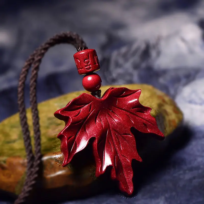 

Cinnabar Maple Leaf Pendant Necklace Ornaments for Men and Women