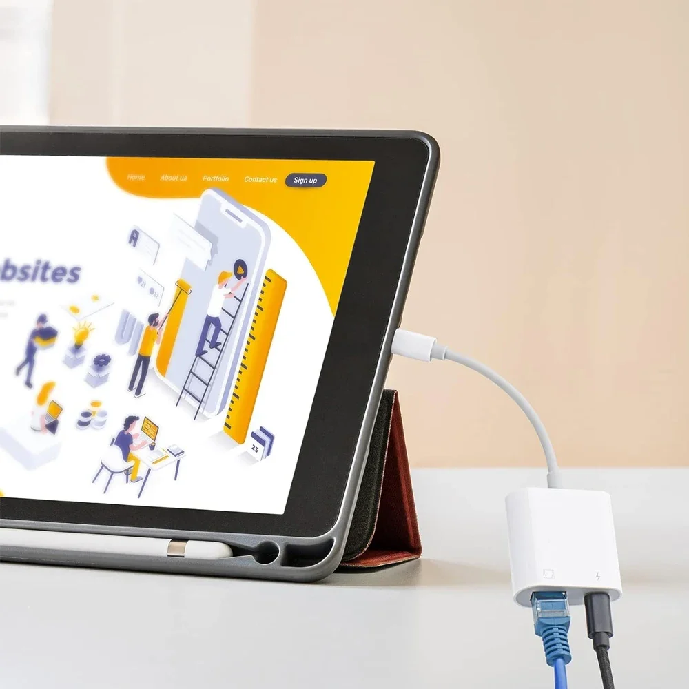 10/100Mbps Internet RJ45 for Lightning iPhone 14 13 12 11 8 7 6 5 /iPad/iPod Ethernet LAN Network Adapter with Charging Adapter