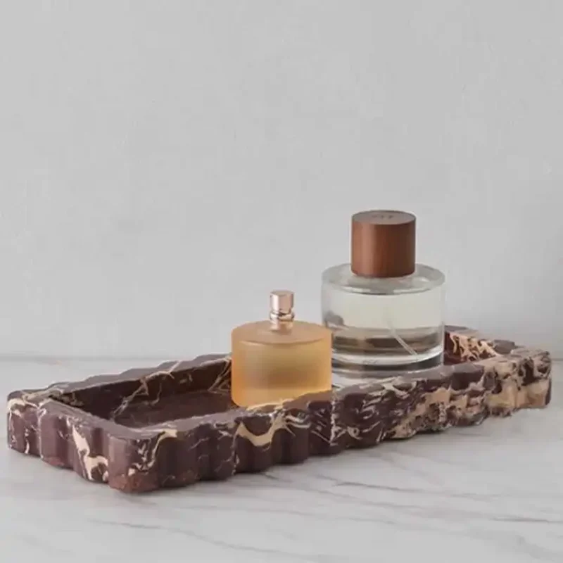 Modern Light Luxury Style Natural Marble Rectangular Lace Tray Model Room Home Desktop Storage Bathroom Decoration Ornaments 3