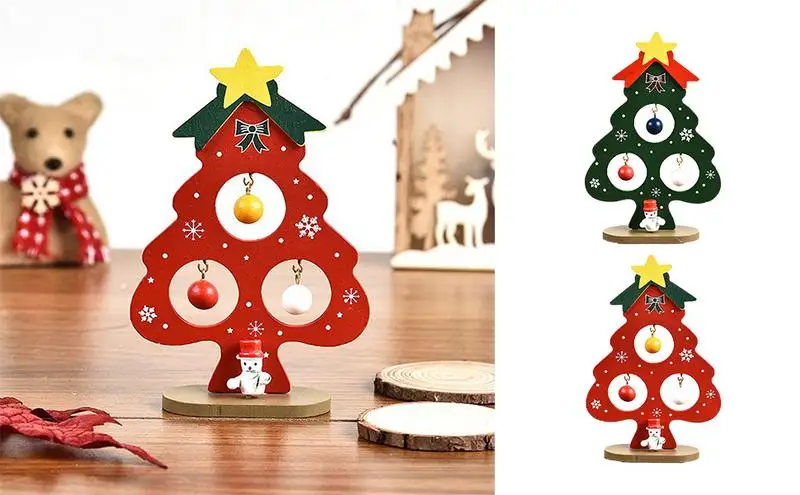 

Wood Table Top Christmas Tree Shaped Desktop Decorations Ornaments With Colorful Balls For Tabletop Farmhouse Tiered Tray xmas