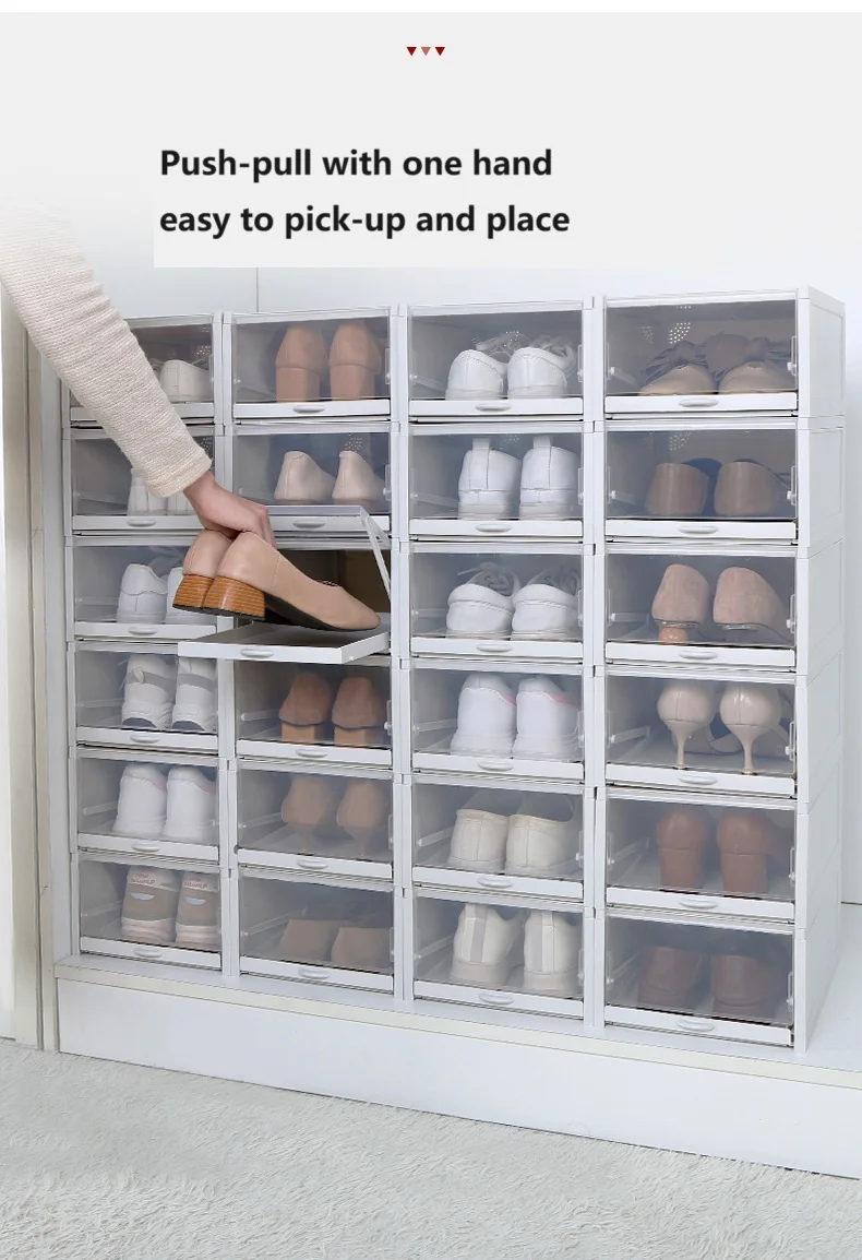 Clear Plastic Shoe Storage Boxes Stackable Shoe Organizer Closet Pull Out drawer Design Formwell-DF8