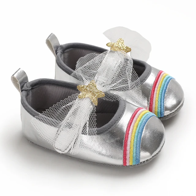 Baby Walking Shoes Golden Baby First Walkers Shoes Gold Princess Shoes Comfortable Soft Soled Non Slip Walking Shoes Pre-Walkers C-549 silver