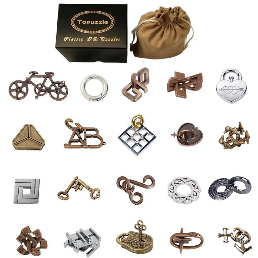 9/20PCS per Set IQ Metal Puzzle Logic Mind Brain Teasers Rings Lock Baffling Game Gift for Adults Children metal detector for adults