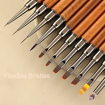 Pennello per nail art Manico in legno Pennello per fodera per unghie Modello a strisce Pittura Acrilico Gel UV Estensione Disegno Penna per intaglio Pennello per manicure