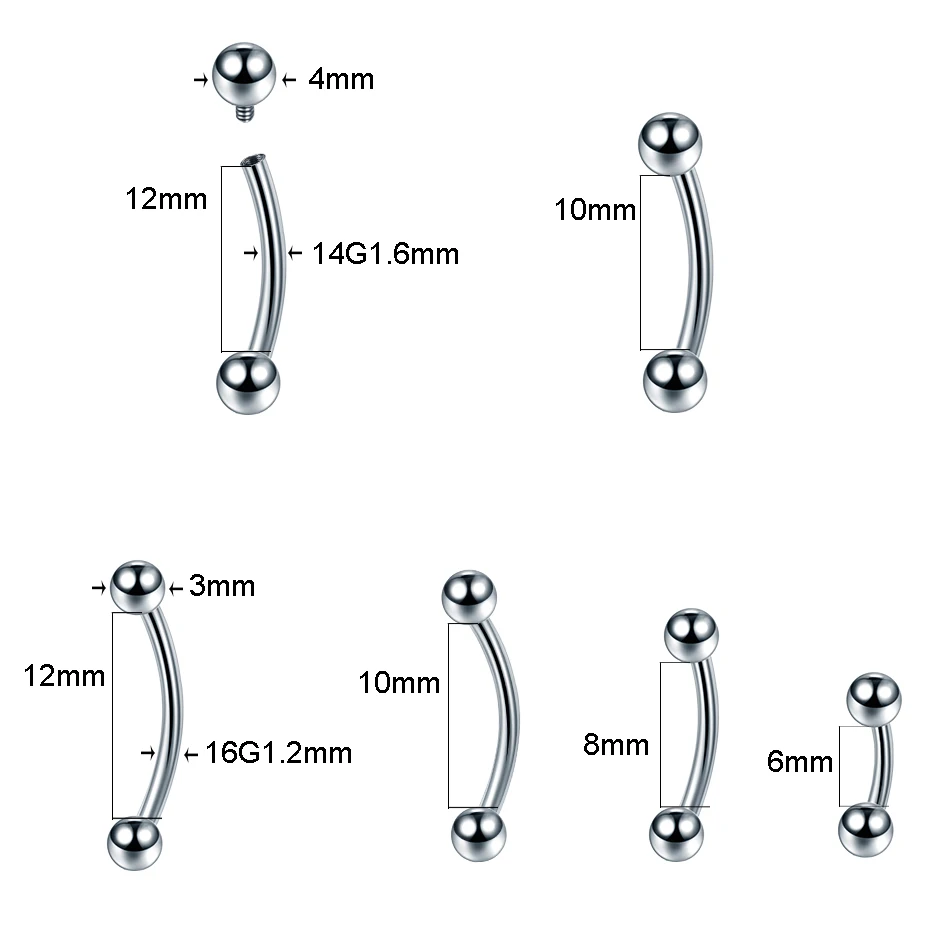 Titanium Eyebrow Piercings Curved Banana Internally Threaded Jewelry Belly Button Navel Earring Lip Tongue Pircings 1PC 14G 16G piercing jewelry,body piercing earrings,ear piercing jewelry,belly button earrings,belly button piercings,body piercing jewelry,body jewelry