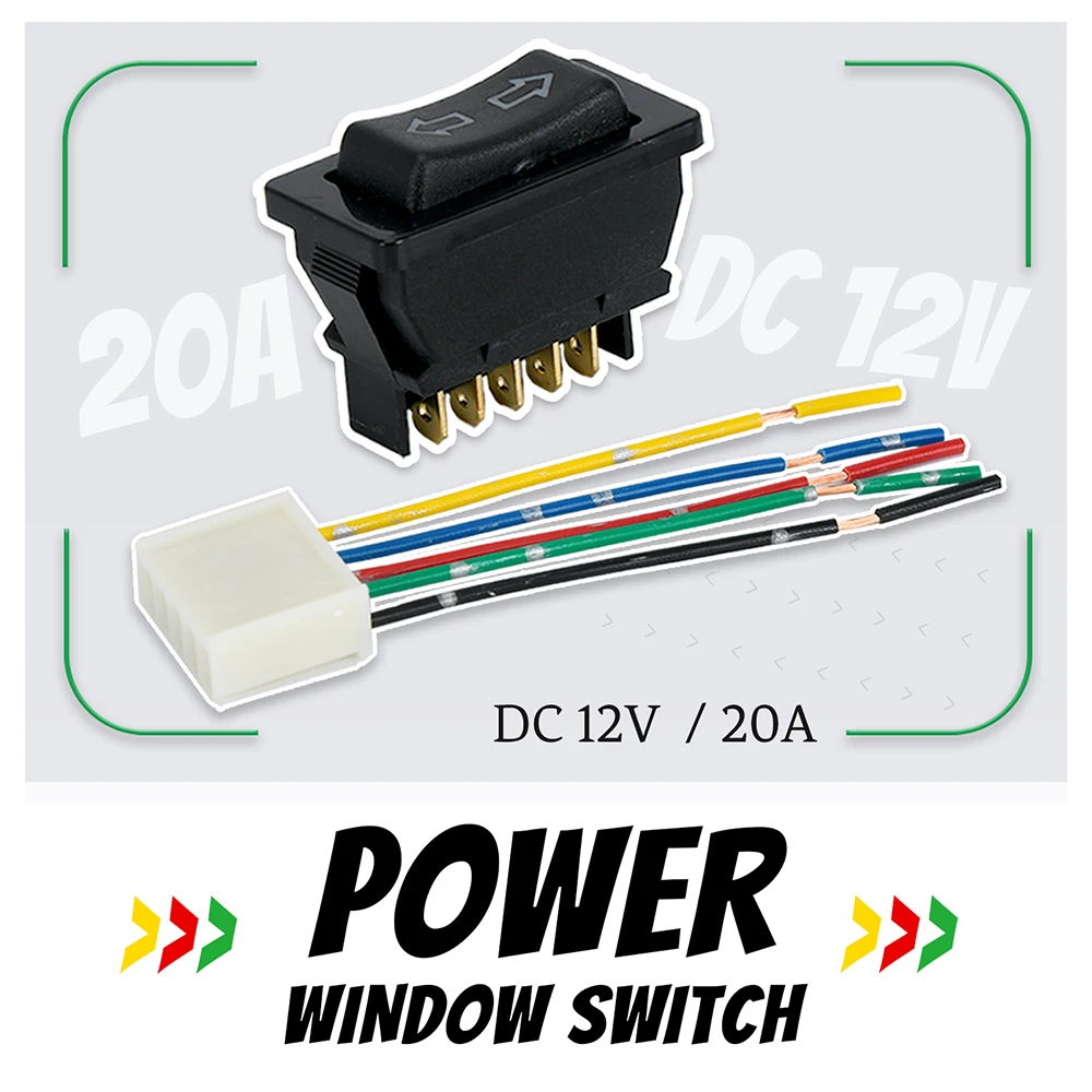 Universal Auto Car Power Window Switch Lifting Switch 5 Pin DC 12V 20A Blue/Red Light Color And Harness