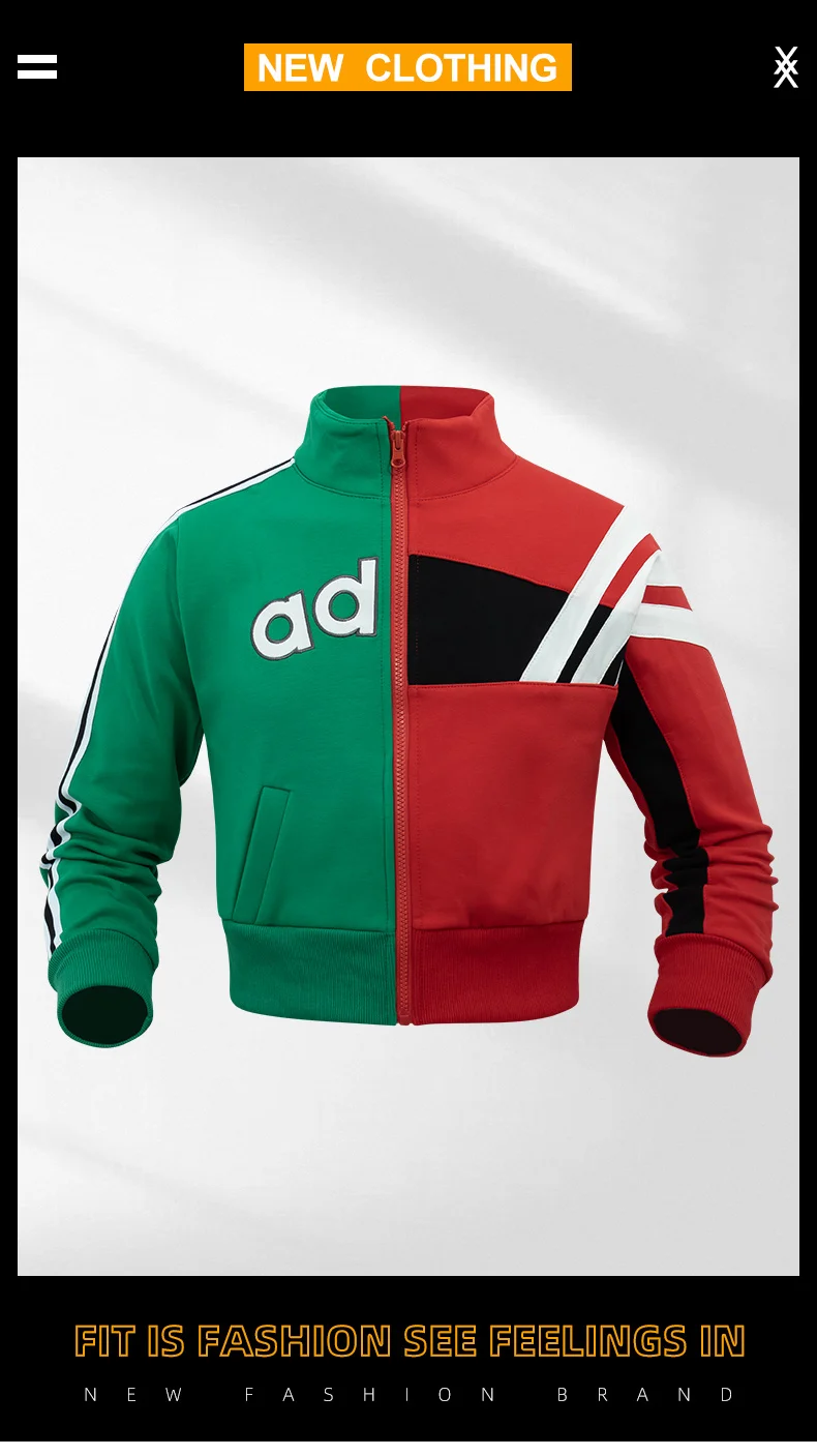 Description Picture 3 of itemWomens Cropped Jackets Lady Color Block Y2K Crop Bomber Jackets Red Patches Green female Outerwears Coats For Fall&winter