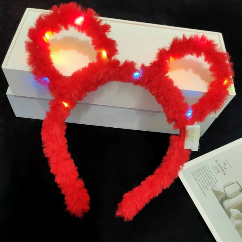 LED Plush Bear Ear Headband 1Pc for Kids Adult Festival Light Up Hairband Wedding Brithday Cosplay Party Glow Hair Accessories Hair Accessories Hair Bands Hair Band Cosplay Accessories Cosplay Headpiece