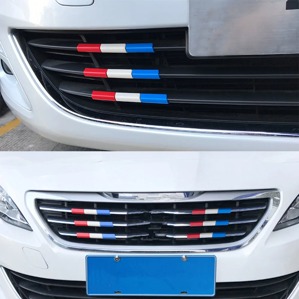 

9Pcs/set For Peugeot 301 4008 308 408 Car Front Grille Grill Cover Trim France Flag Color Exterior Accessories