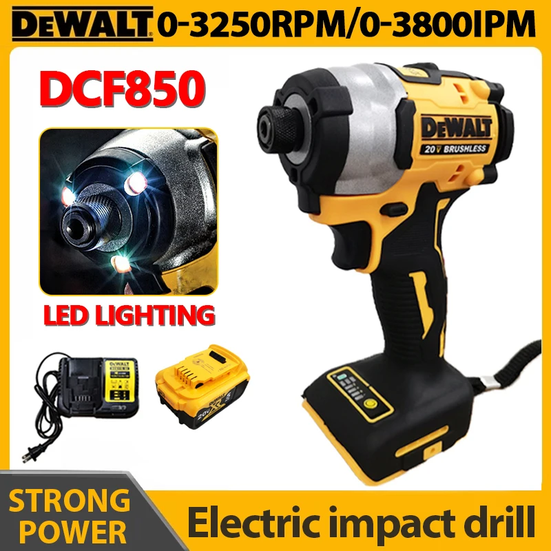 DEWALT 브러시리스 모터 무선 충전식 스크루 드라이버, 전기 임팩트 드릴 전동 공구, DCF850, 20V, 205NM