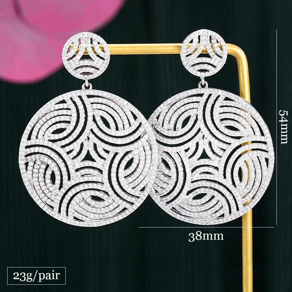 Siscathy Luxury Cubic Zirconia Hollow Disc Pendant Drop Earrings For Women Fashion Show Celebration Party Jewelry Brincos Female