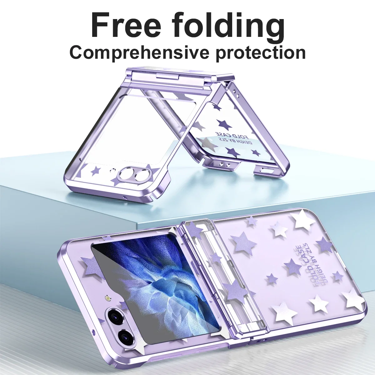 Luksus elektrobelagt Stars Pattern Surface Phone Case for Samsung Galaxy Z Flip 6 5 4 3 5G PC Støtsikkert hengselbeskyttelsesdeksel_voghion.com