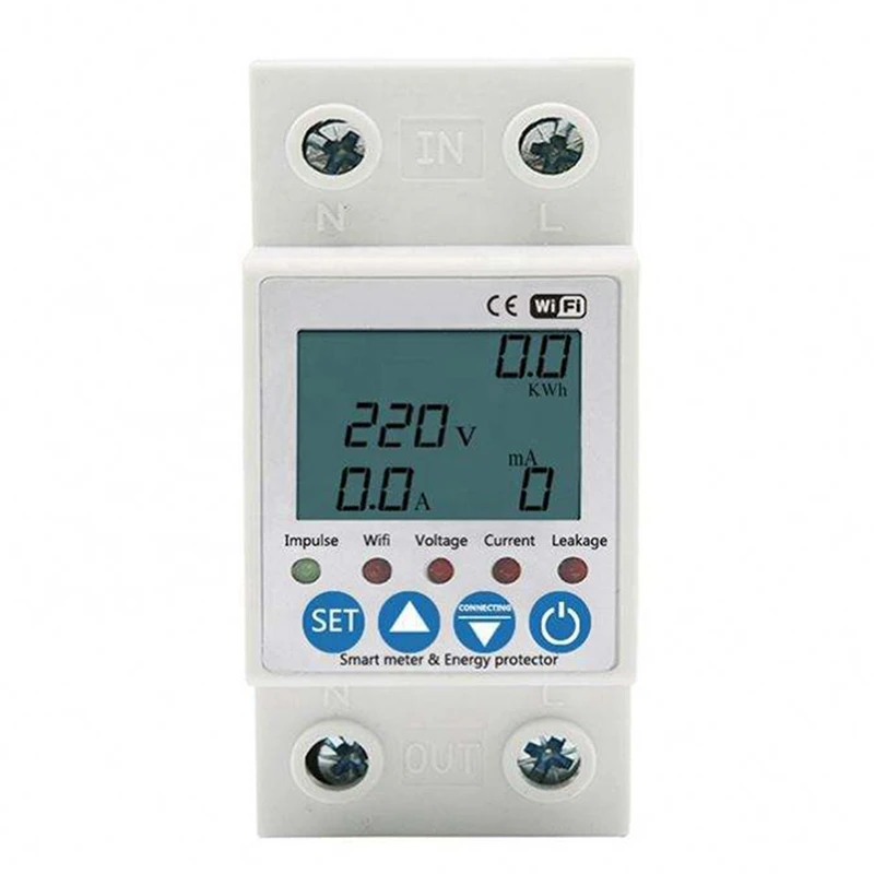 

2P 63A TUYA Wifi Smart Circuit Earth Leakage Over Under Voltage Protector Relay Device Switch Breaker Energy Kwh Meter