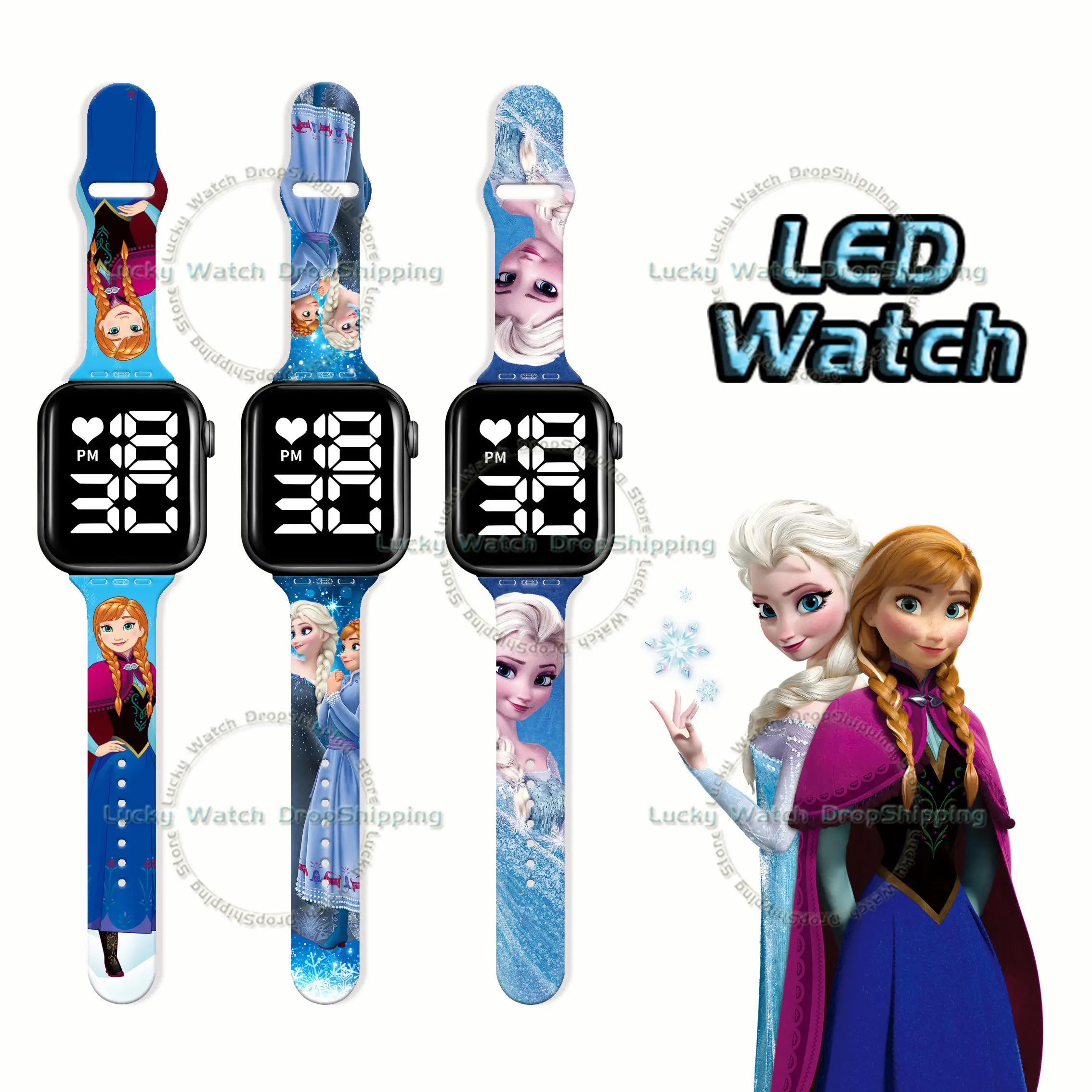 Disney Cartoon Frozen Princess Printing LED Watch Anime Figures Elsa Anna Fashion Press Button Watch Kids Watch Birthday Gifts 8 style disney frozen princess anna elsa action figures pvc model dolls collection birthday gift kids toys gifts