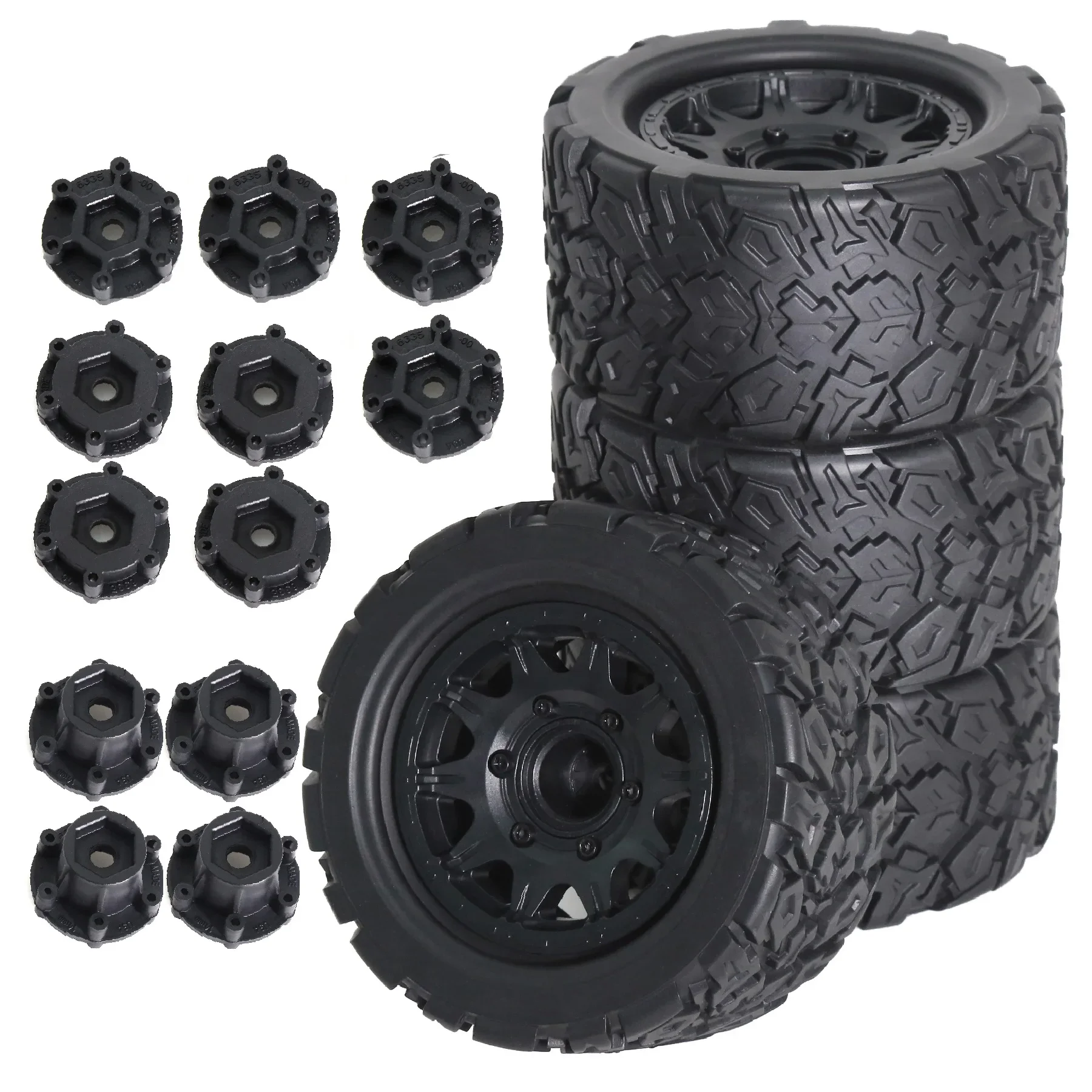 4pcs 110mm 1/10 Monster Stunt Truck Tire 12mm and 14mm Hex for TRAXXAS MAXX ARRMA Granite KRATON Outcast Tamiya Losi Redcat