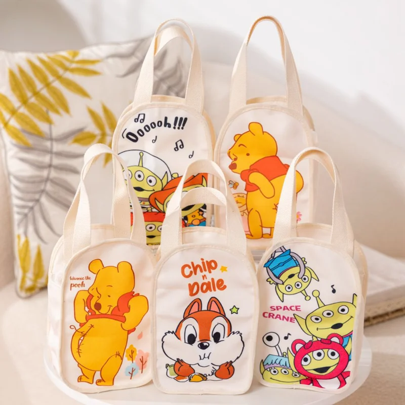 

Disney Cartoon Canvas Tote Water Bottle Bag Small and Portable Thickened Canvas Bag Casual Canvas Clutch Kawaii Girl Storage Bag