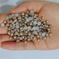 Assorted Sizes Multicolor ABS Half Round Plastic Pearl Flat Back Rhinestones for Nail Art and Jewelry Crafting (Light coffee)