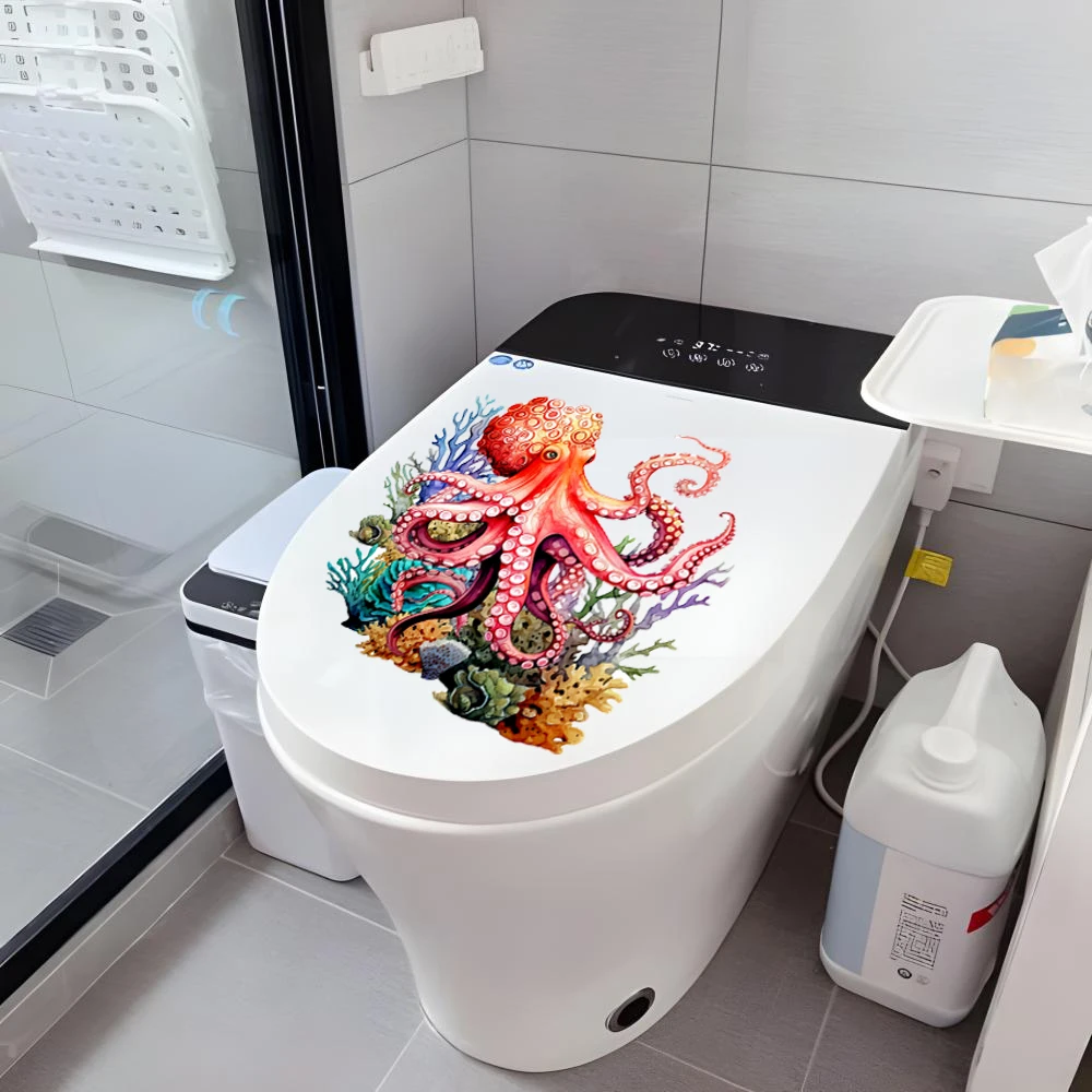 Vinyl Stickers Toilet Stickers Toilet Wall Stickers Toilet Seat Stickers 1pc Sea Coral Fish Toilet Stickers Bathroom Decoration Self-adhesive Flower Tools Removable Tile Stickers Restroom Renovat