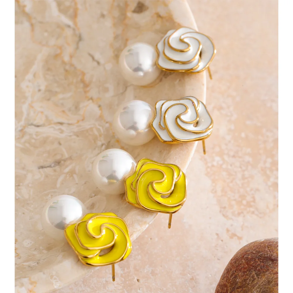 Yhpup Earrings Imitation Pearls Stud for Women