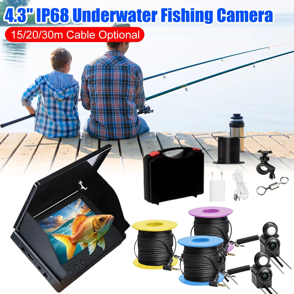 Caméra sous-marine IP68 écran 4,3 pouces moniteur vidéo poissons câble 15/20/30m batterie 5000mAh vision nocturne HD
