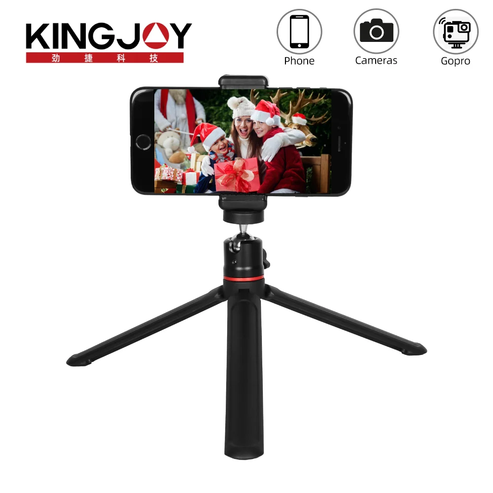 

KINGJOY Desktop Phone Tripod Portable Tripode with 1/4'' Screw Ballhead Lightweight Selfie Stick Stand for DSLR Camera Projector