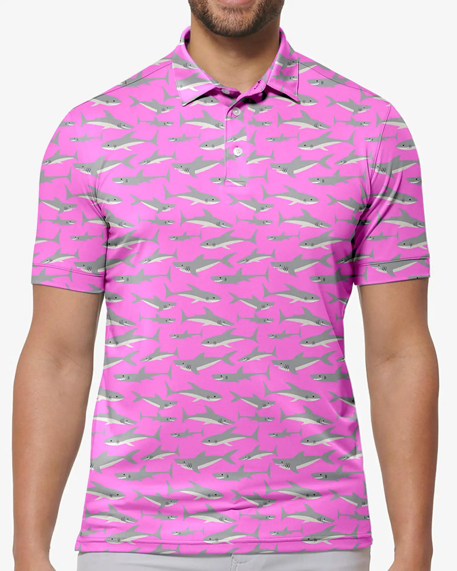 

Pink Sharks Polo T-Shirts Art Print Trending Shirt Summer Short-Sleeve Custom Clothing