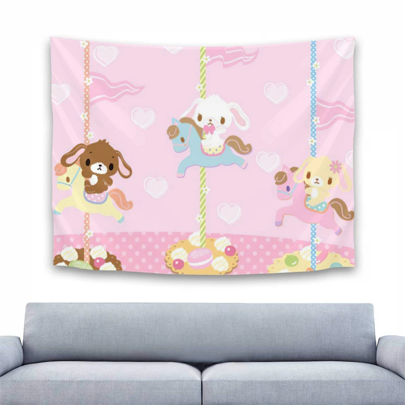 Tapestry Decor 1pc Tapestry Sanrio Sugar Rabbit Tapestry Wall Hanging Carousel Living Room Bedroom Home Decor Wall Art Cover Up Accessories