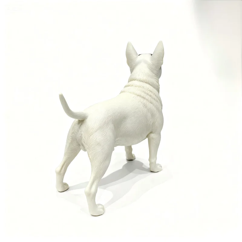 9.1インチのブルテリア犬の置物、ナチュラルホワイトのブルテリア像