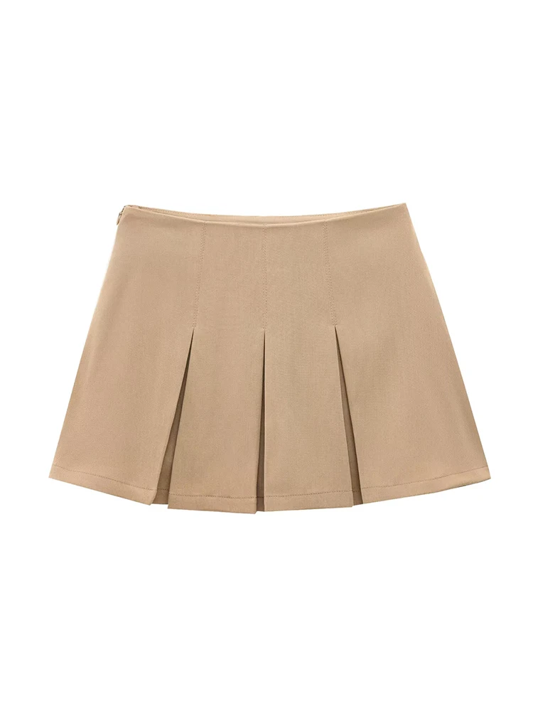 TFMLN Women Elegant Wide Pleated Skirts Spring Summer Fashion High Waist Girls Mini Skirt High Street Wear