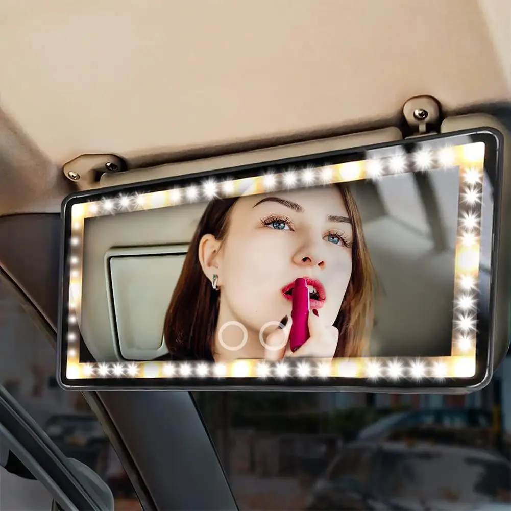 CarSunVisorVanityMirrorRechargeableLEDMakeupMirrorWith3Light