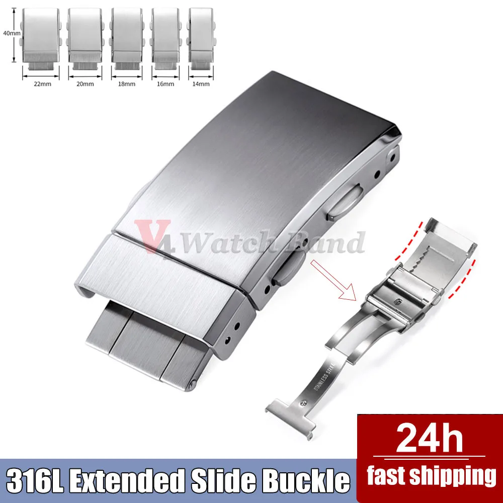 Premium 316L Stainless Steel Adjustable Folding Watch Buckle with Extendable Clasp and Luxury Metal Button